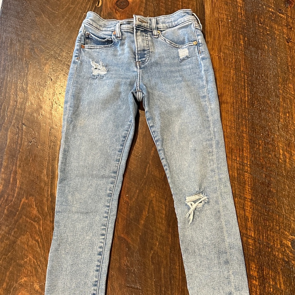 Express Light Blue Distressed Skinny Jeans